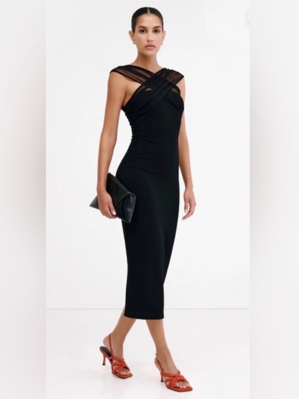 Black Cross-Strap Midi Dress